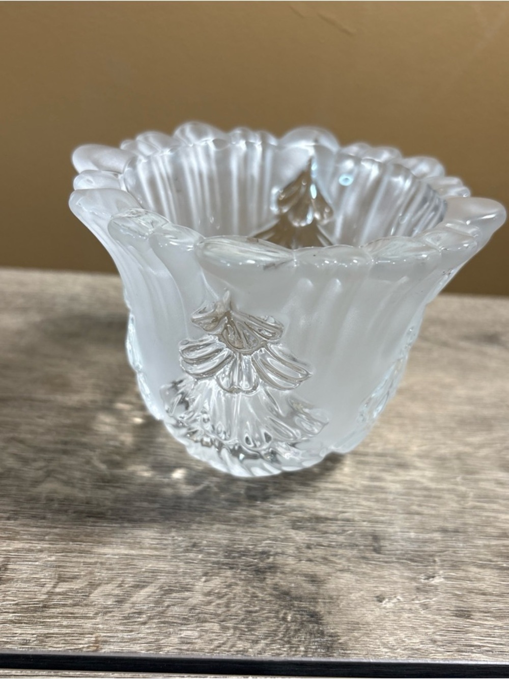 Mikasa Winter Dreams Crystal Votive Candle Holder Frosted Tree Design